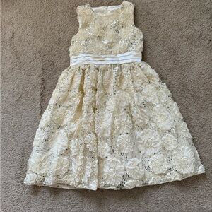American Princess Cream and Blue Fit and Flare Sleeveless Dress